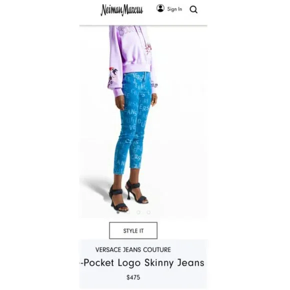 NWT $525 Authentic Versace Couture allover logo stretchy cotton jeans 27 - Picture 16 of 17